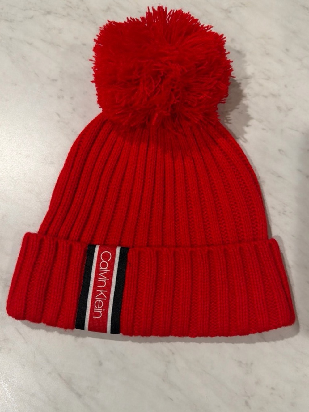 Calvin Klein Kids Bright Red Pom Knit Beanie